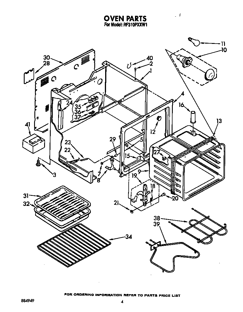 Whirlpool RF310PXXW1 oven diagram