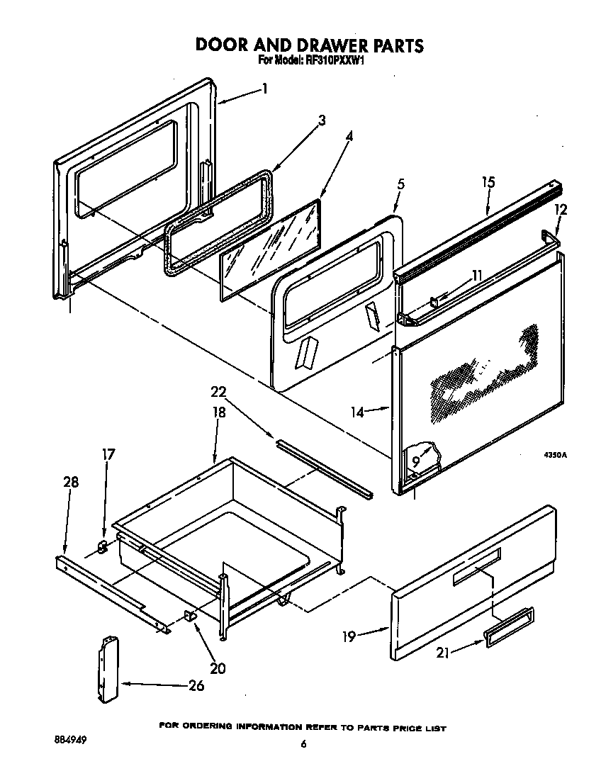 Whirlpool RF310PXXW1 door and drawer diagram