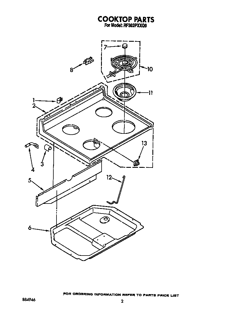 Whirlpool RF302PXXQ0 cooktop diagram