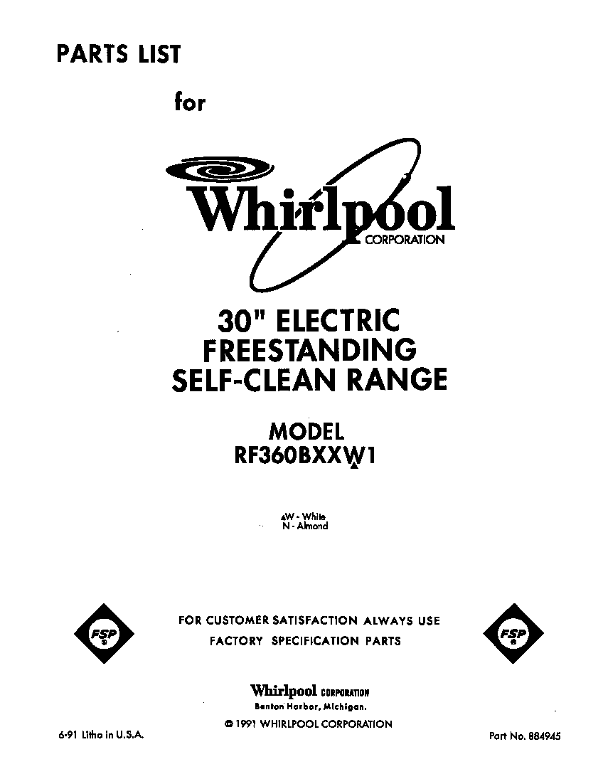 Whirlpool RF360BXXW1 front cover diagram