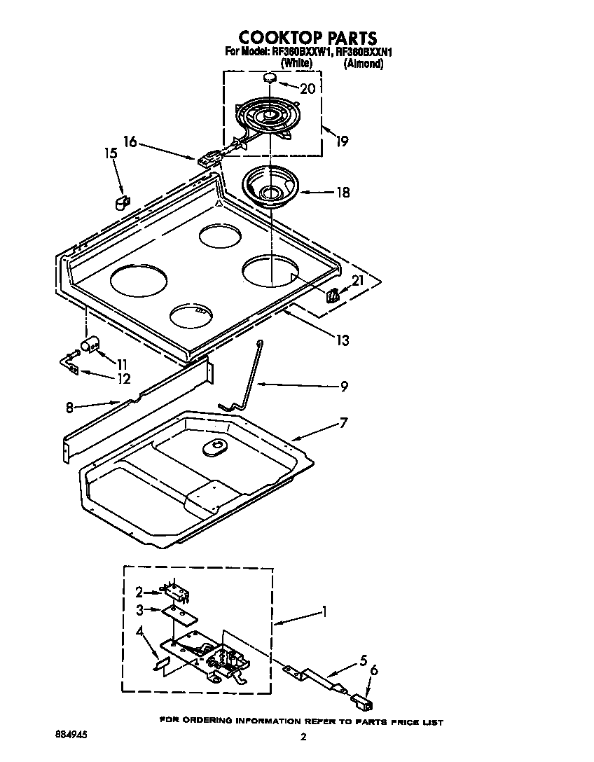 Whirlpool RF360BXXW1 cooktop diagram