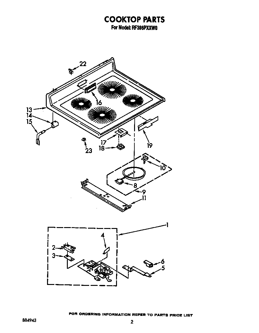 Whirlpool RF396PXXW0 cooktop diagram