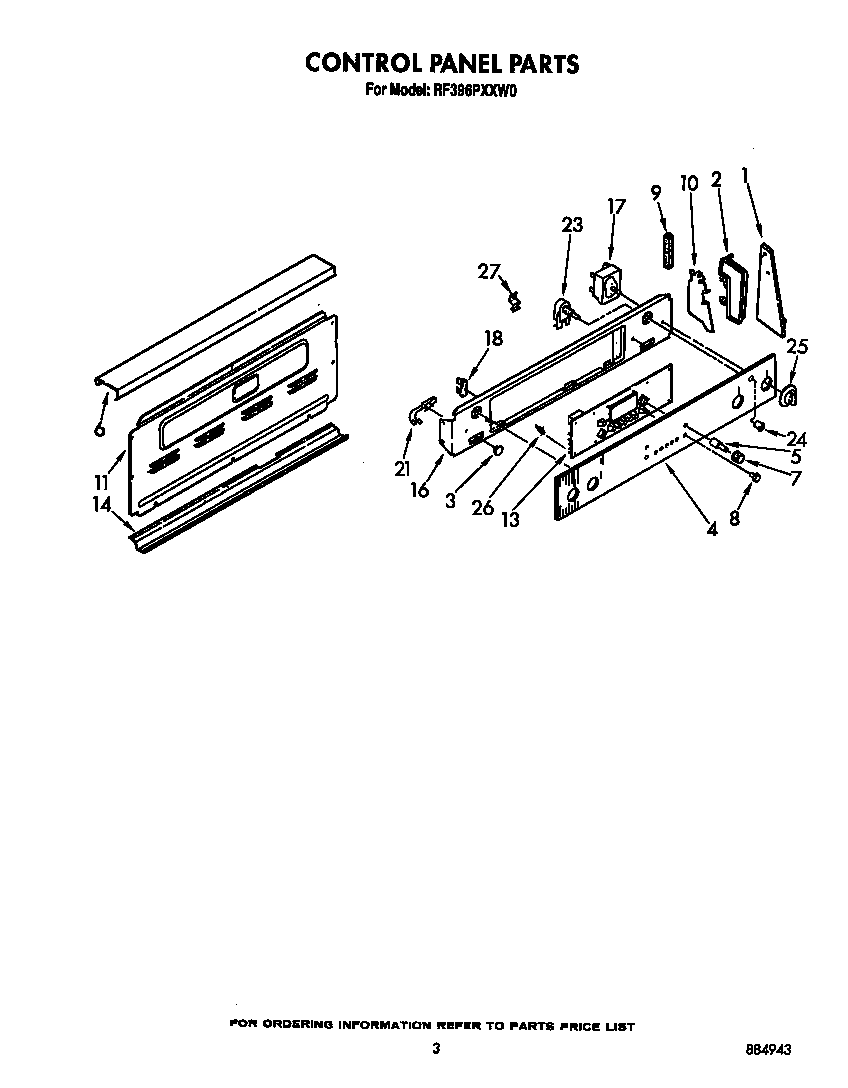 Whirlpool RF396PXXW0 control panel diagram