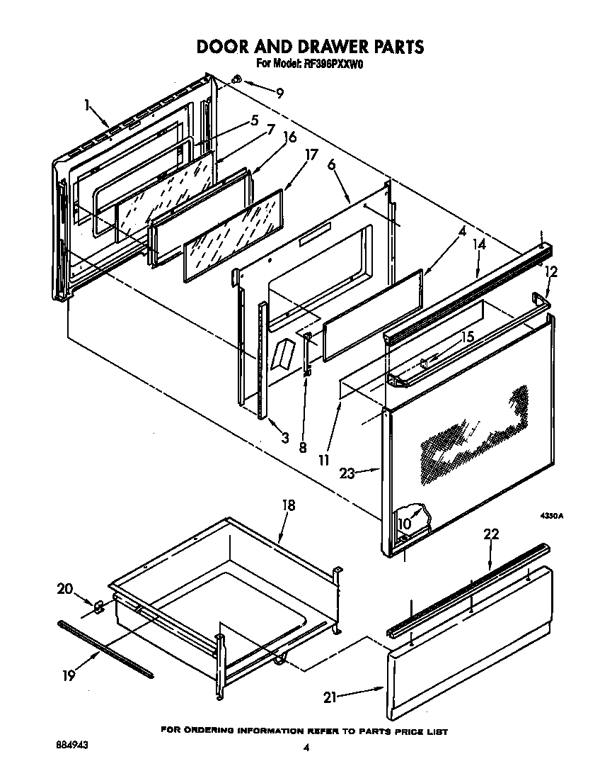 Whirlpool RF396PXXW0 door and drawer diagram