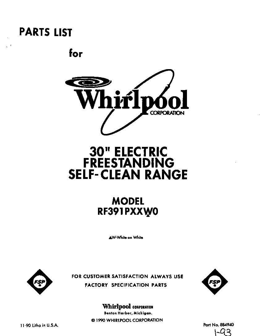 Whirlpool RF391PXXW0 front cover diagram