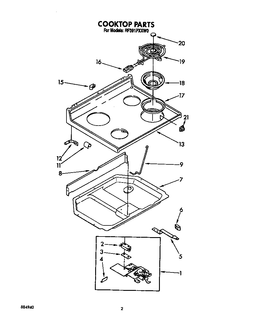Whirlpool RF391PXXW0 cooktop diagram