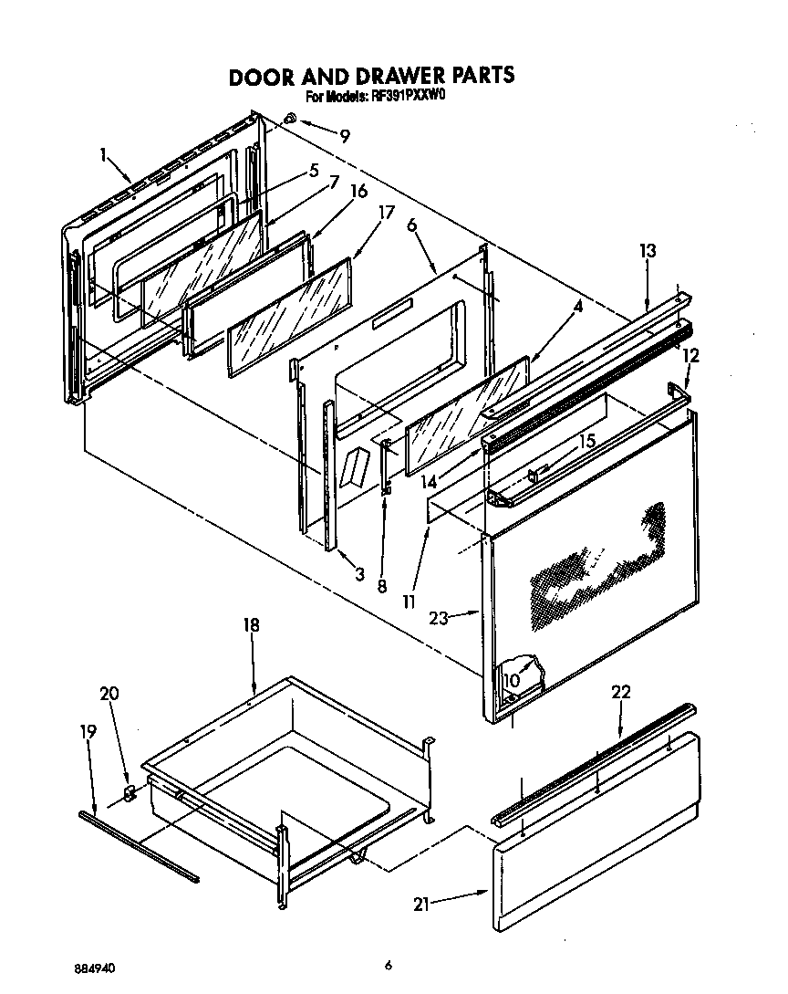 Whirlpool RF391PXXW0 door and drawer diagram