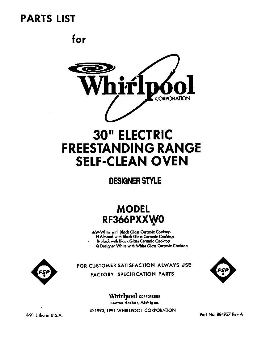 Whirlpool RF366PXXW0 front cover diagram
