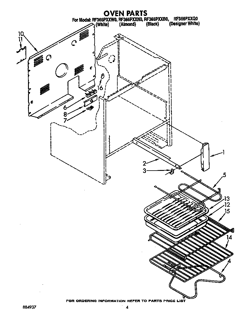 Whirlpool RF366PXXW0 oven diagram