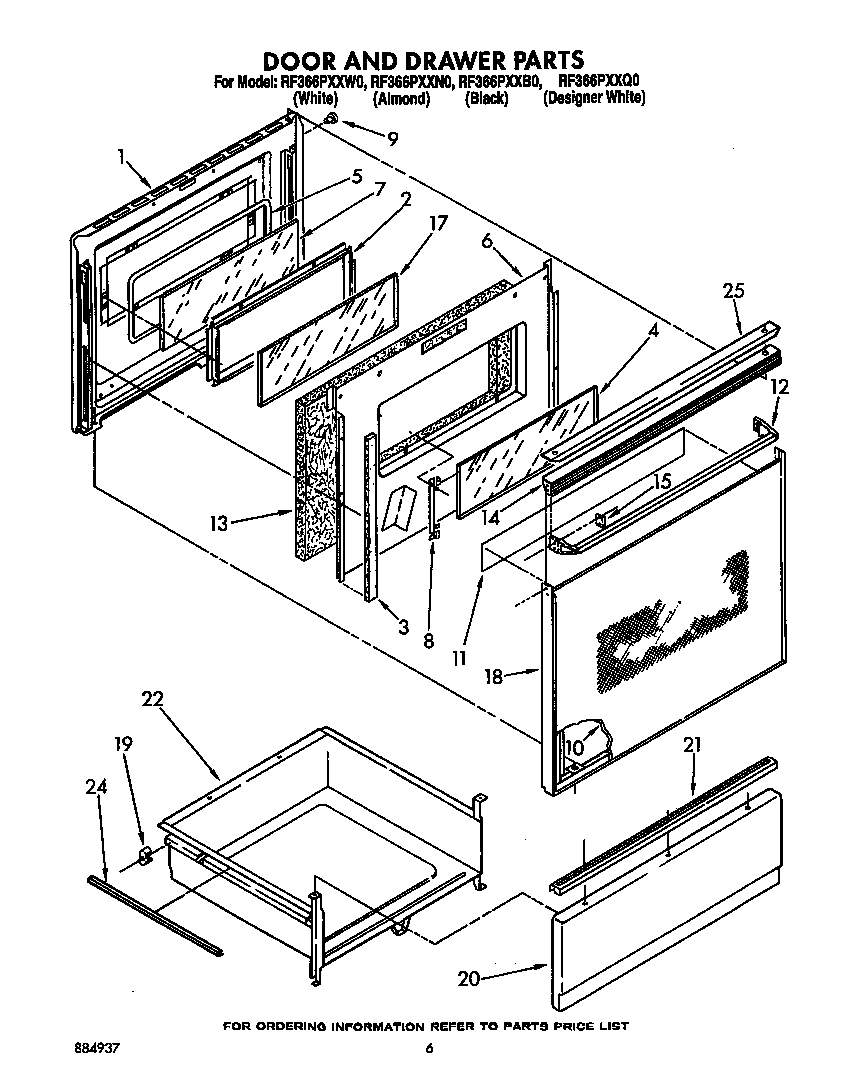 Whirlpool RF366PXXW0 door and drawer diagram