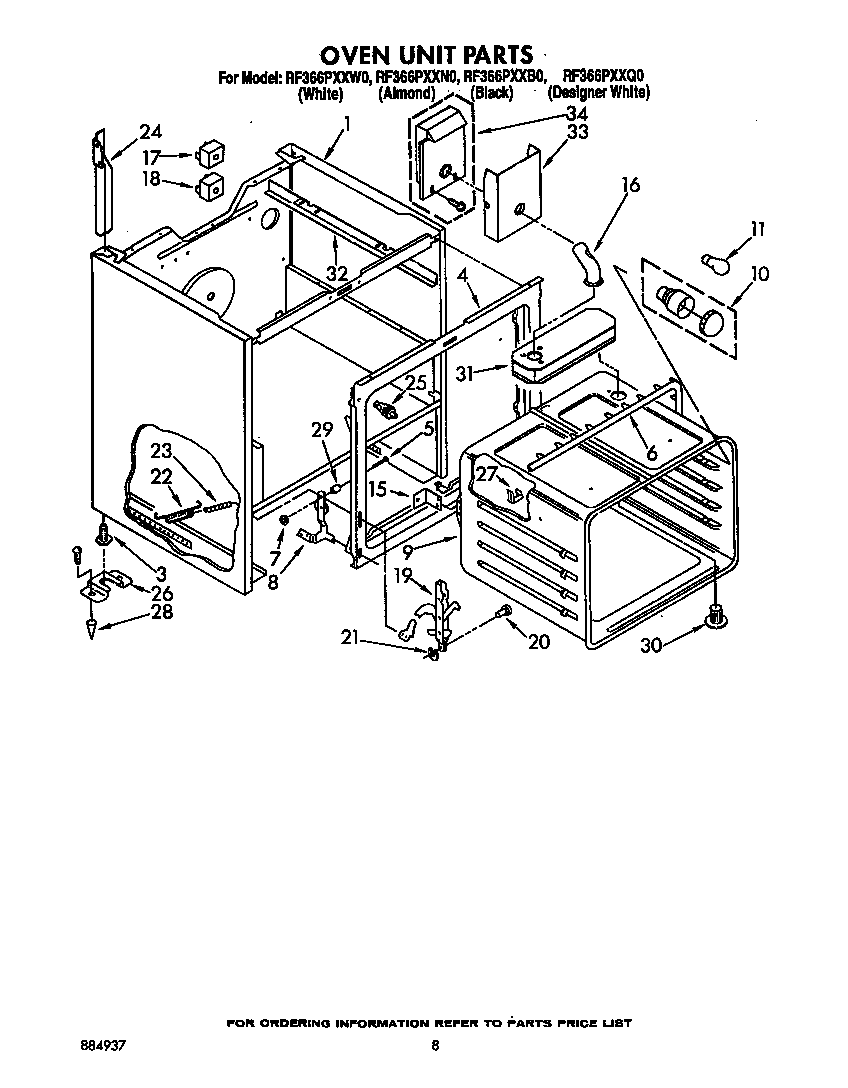 Whirlpool RF366PXXW0 oven unit diagram