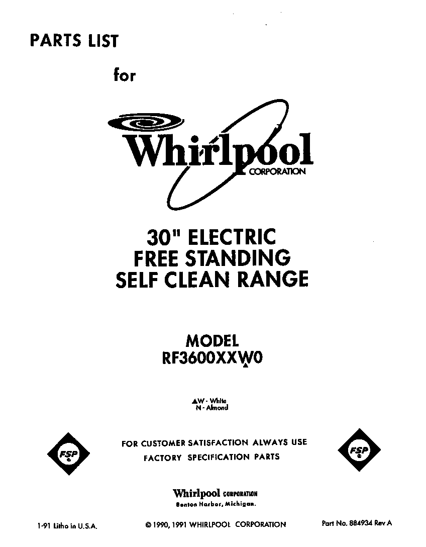 Whirlpool RF3600XXW0 front cover diagram