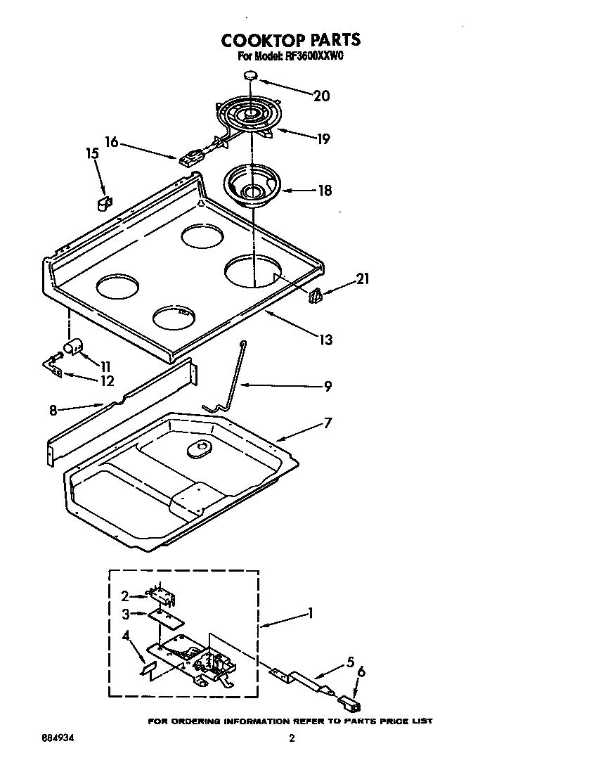 Whirlpool RF3600XXW0 cooktop diagram