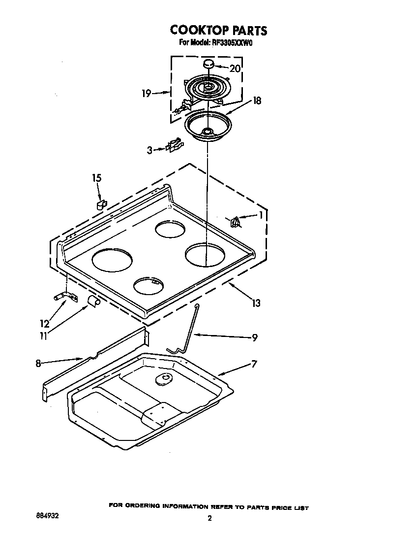 Whirlpool RF3305XXW0 cooktop diagram