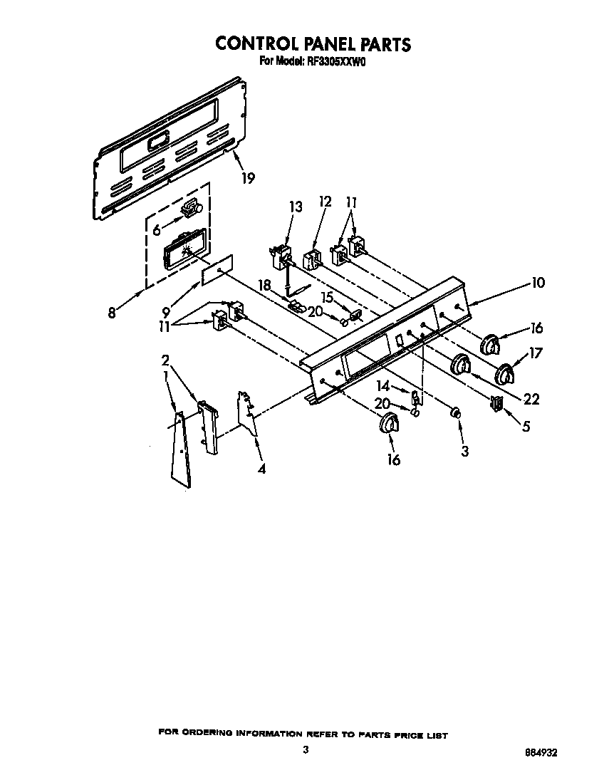 Whirlpool RF3305XXW0 control panel diagram