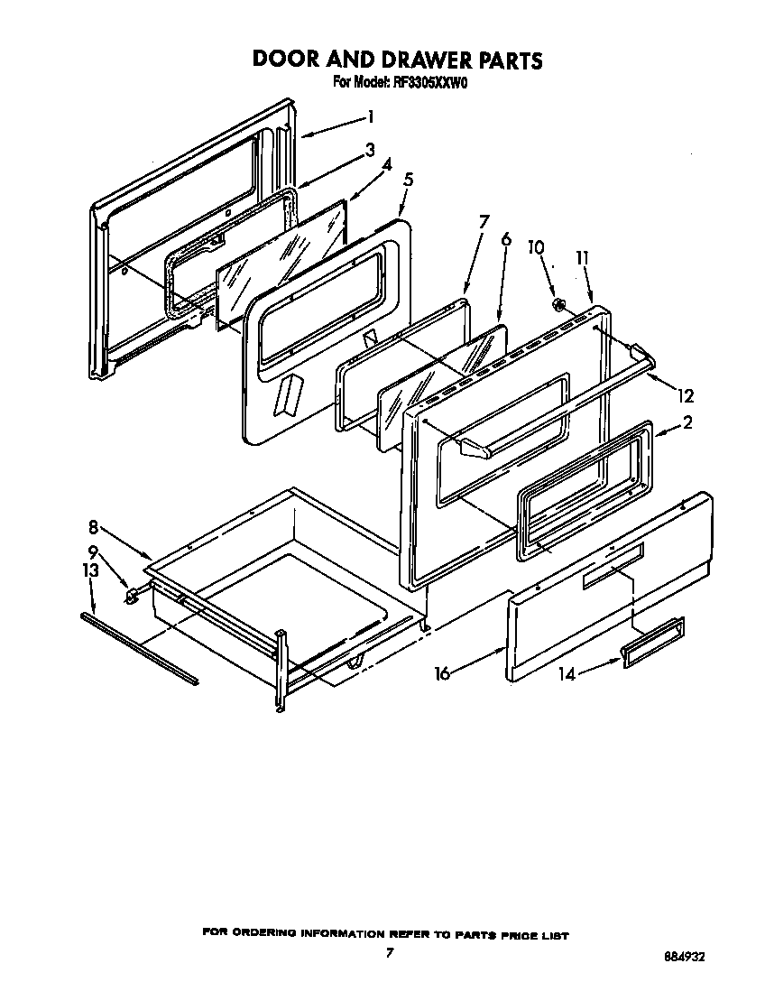 Whirlpool RF3305XXW0 door and drawer diagram