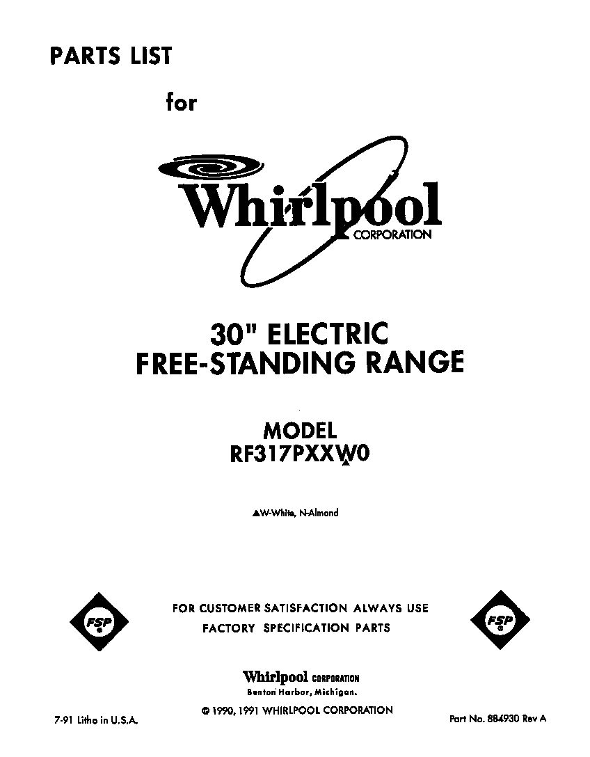 Whirlpool RF317PXXW0 front cover diagram