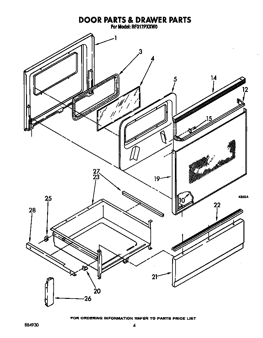 Whirlpool RF317PXXW0 door and drawer diagram