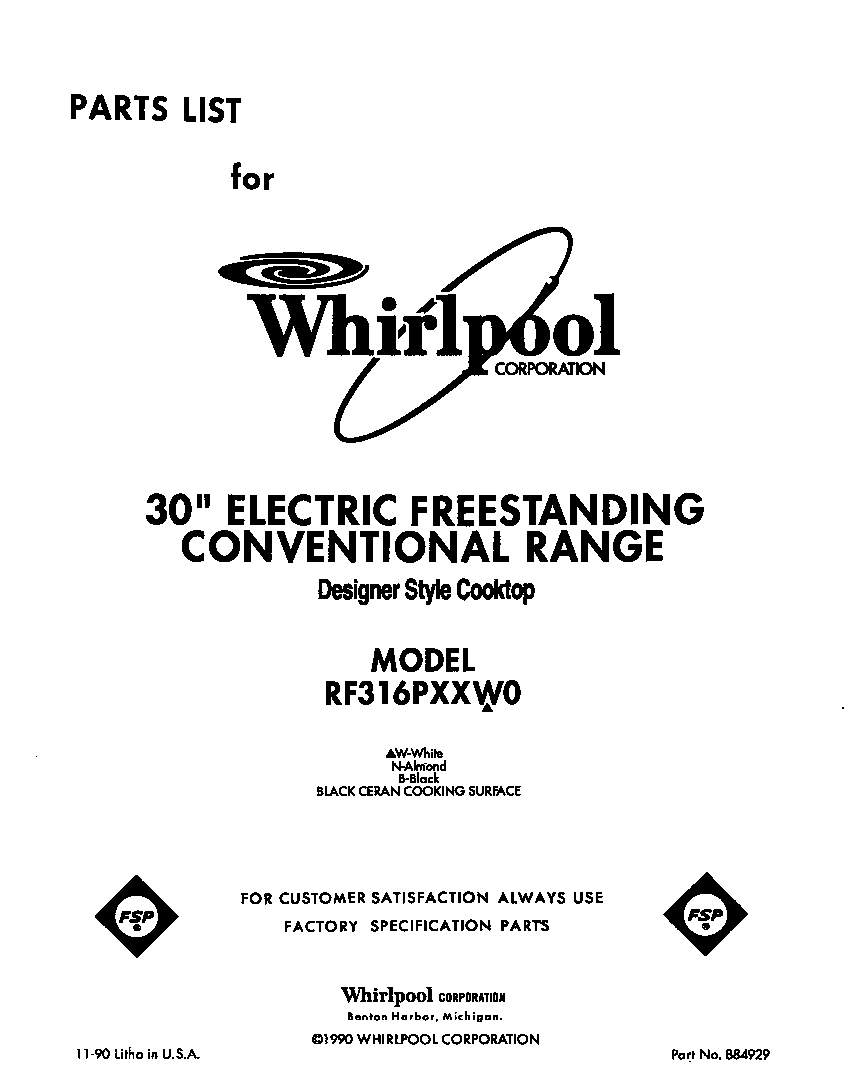 Whirlpool RF316PXXW0 front cover diagram
