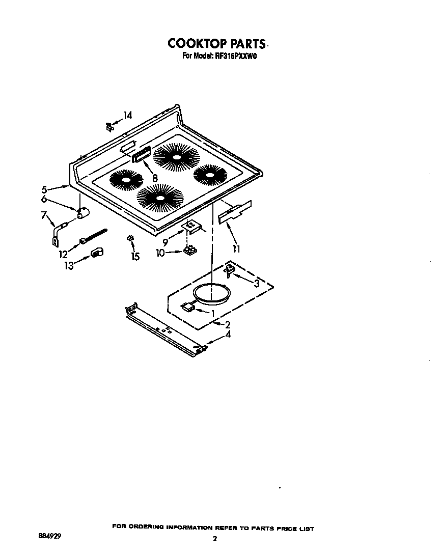 Whirlpool RF316PXXW0 cooktop diagram