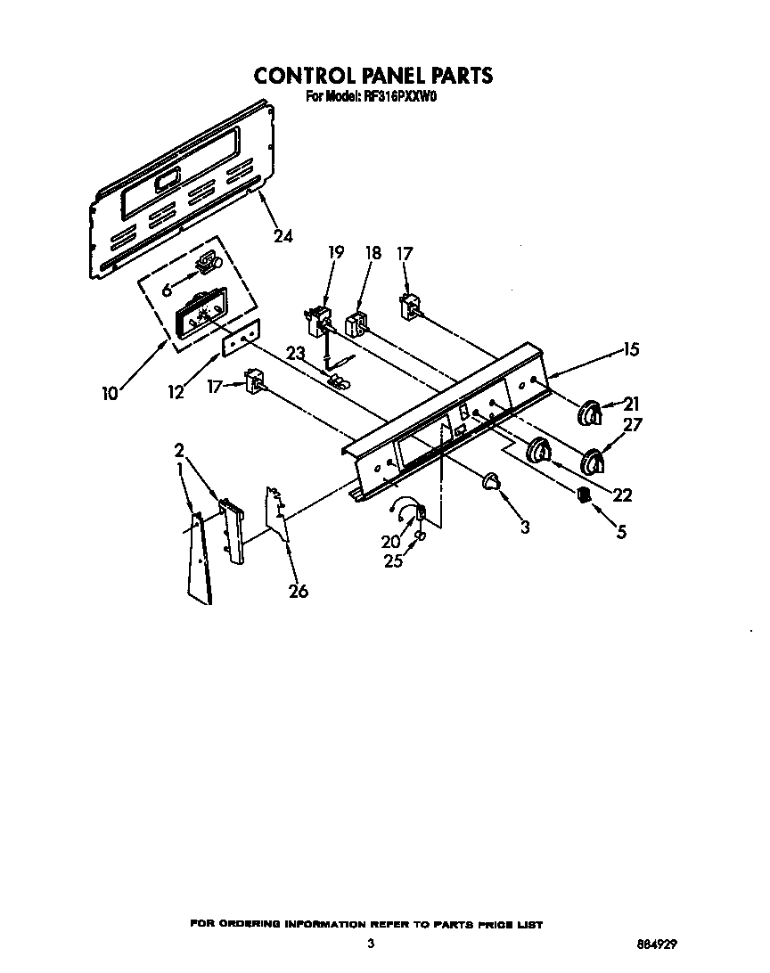 Whirlpool RF316PXXW0 control panel diagram