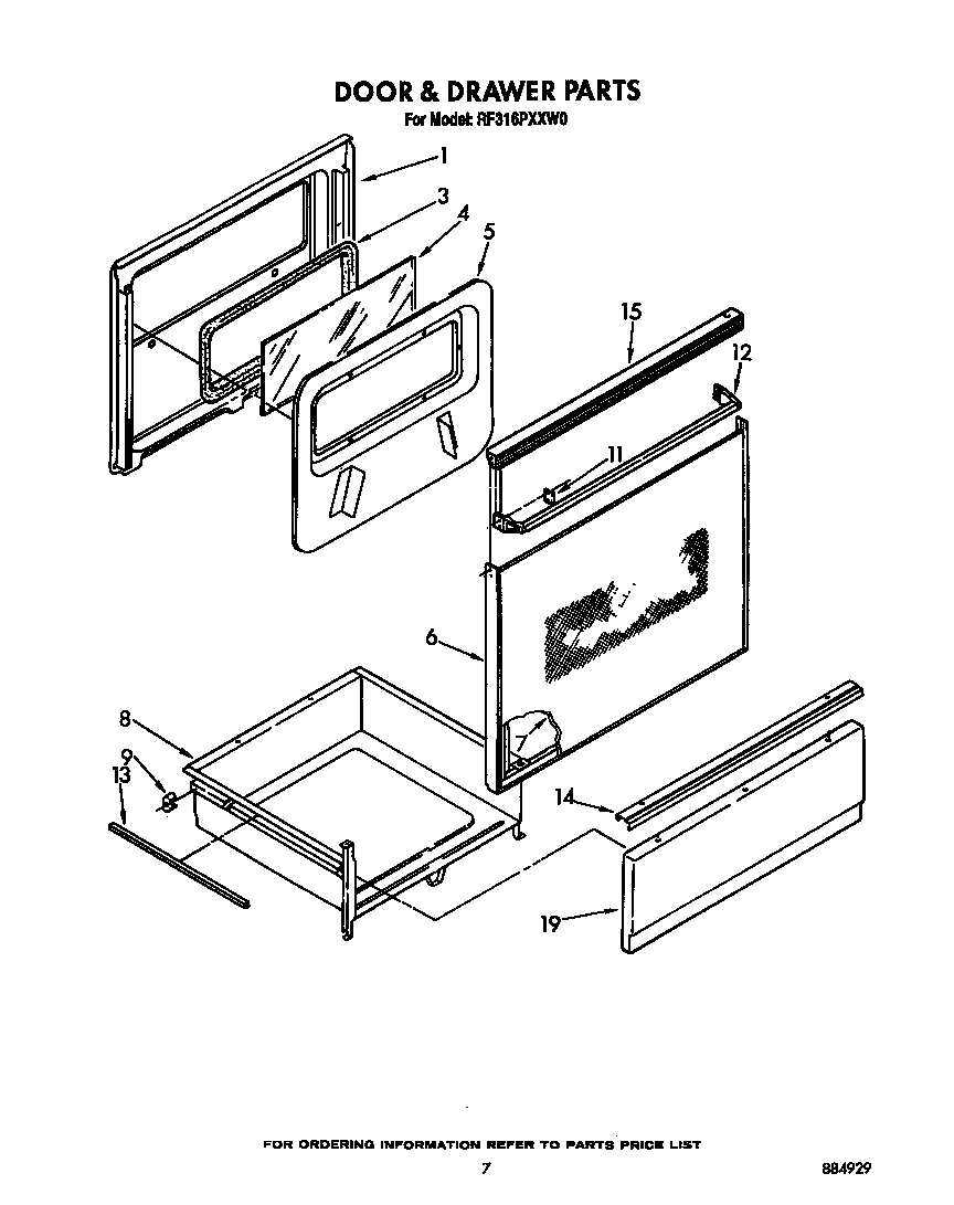 Whirlpool RF316PXXW0 door and drawer diagram