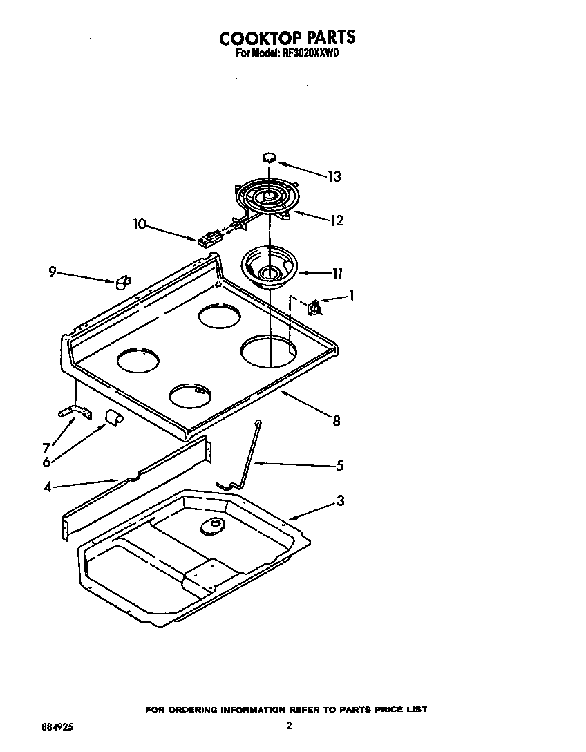 Whirlpool RF3020XXW0 cooktop diagram
