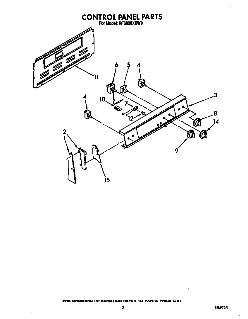 Whirlpool RF3020XXW0 control panel diagram