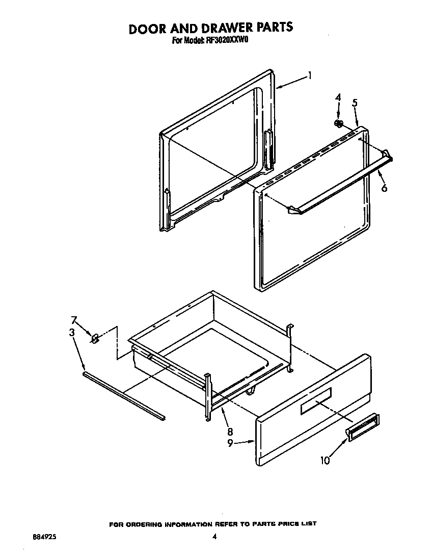 Whirlpool RF3020XXW0 door and drawer diagram