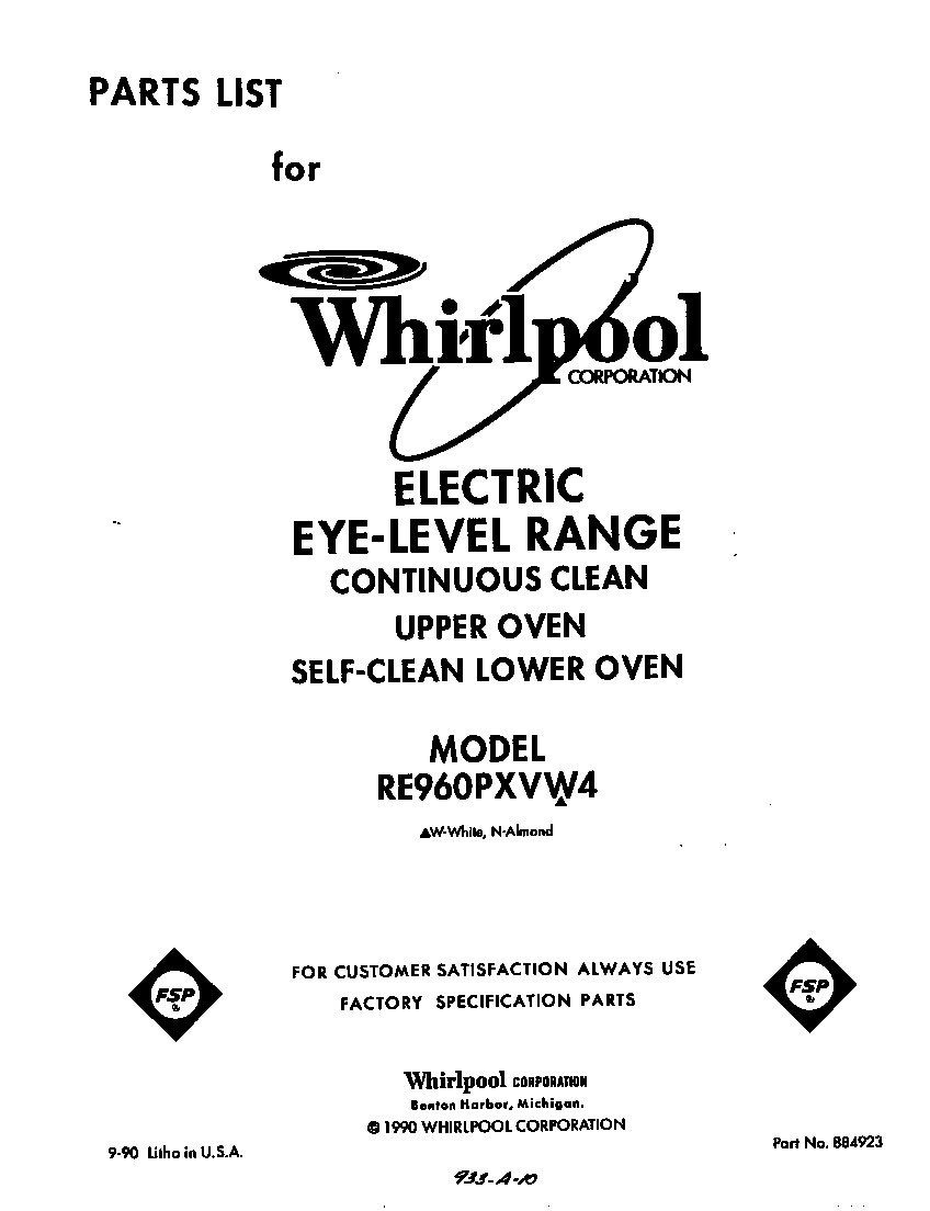 Whirlpool RE960PXVW4 front cover diagram