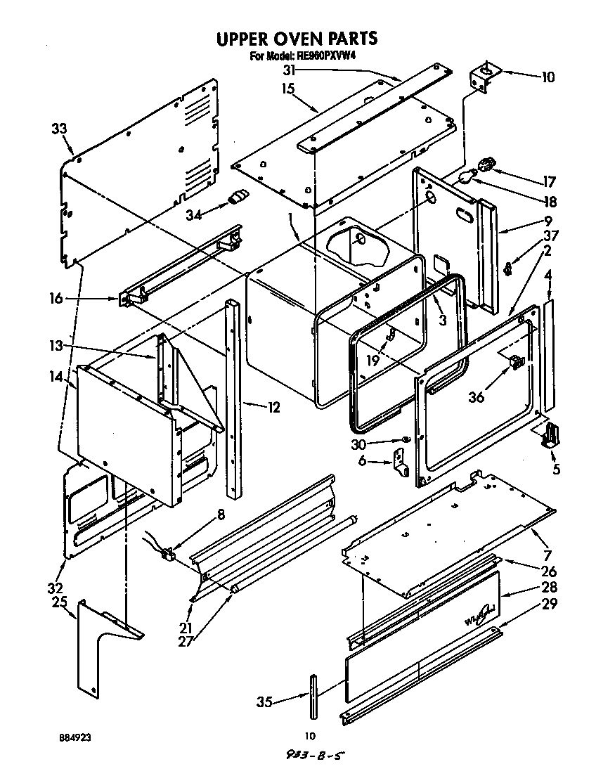 Whirlpool RE960PXVW4 upper oven diagram