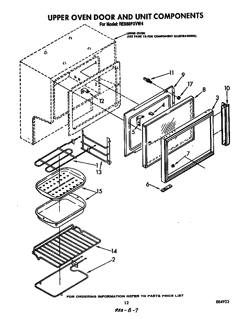 Whirlpool RE960PXVW4 upper oven door and unit diagram