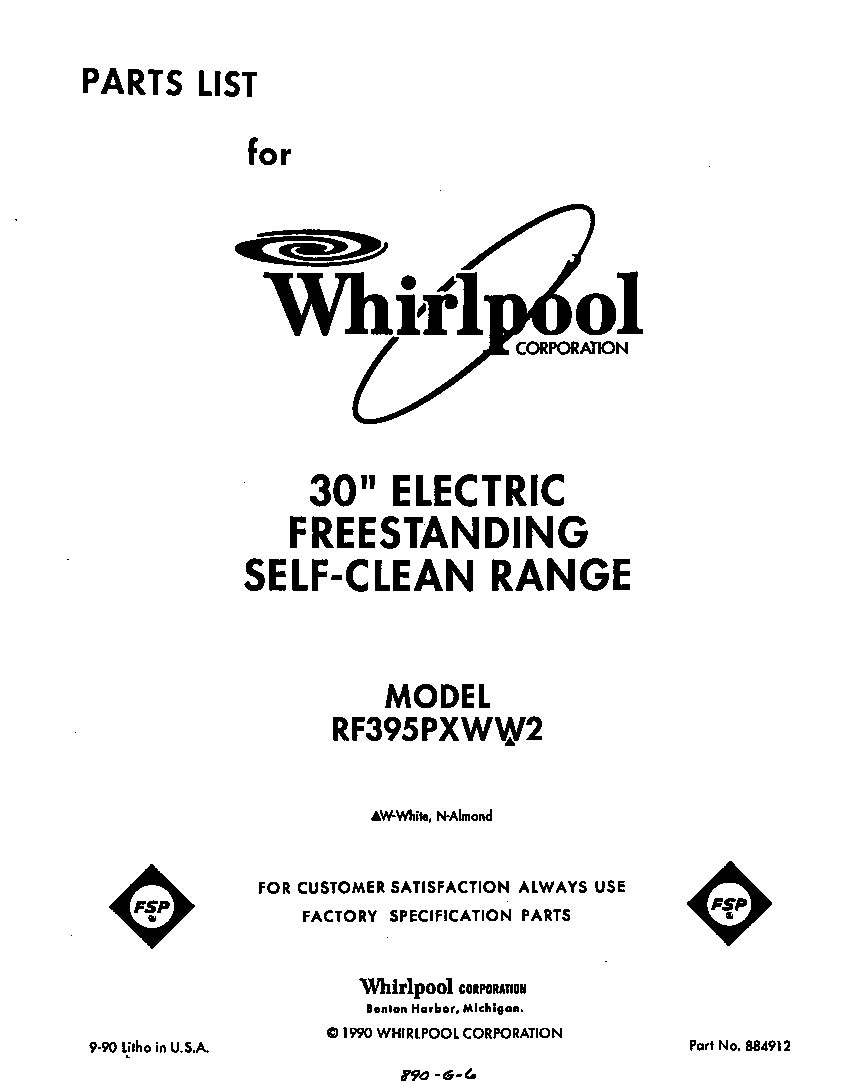 Whirlpool RF395PXWW2 front cover diagram