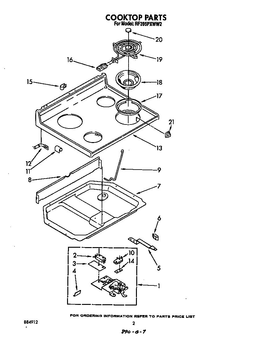 Whirlpool RF395PXWW2 cook top diagram