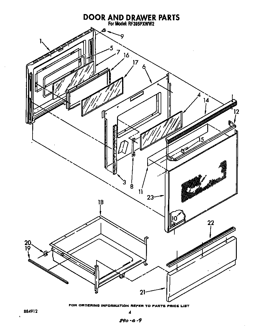 Whirlpool RF395PXWW2 door and drawer diagram