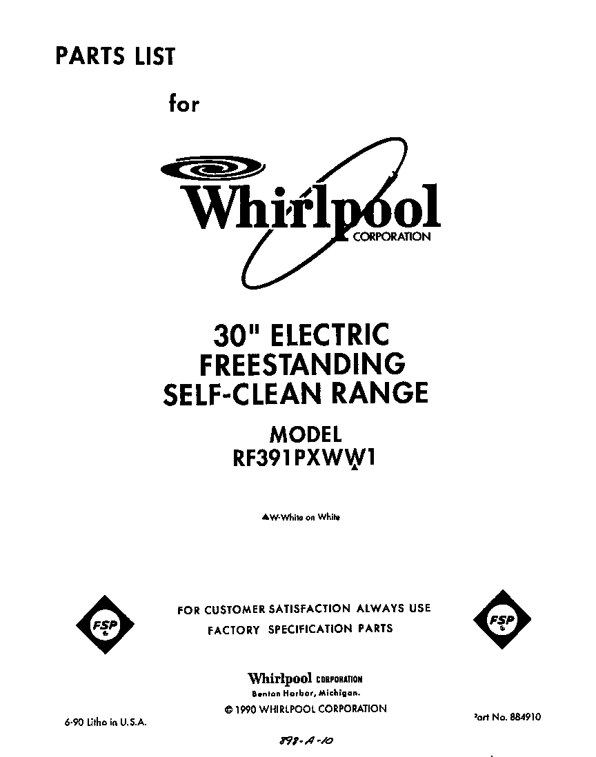 Whirlpool RF391PXWW1 front cover diagram