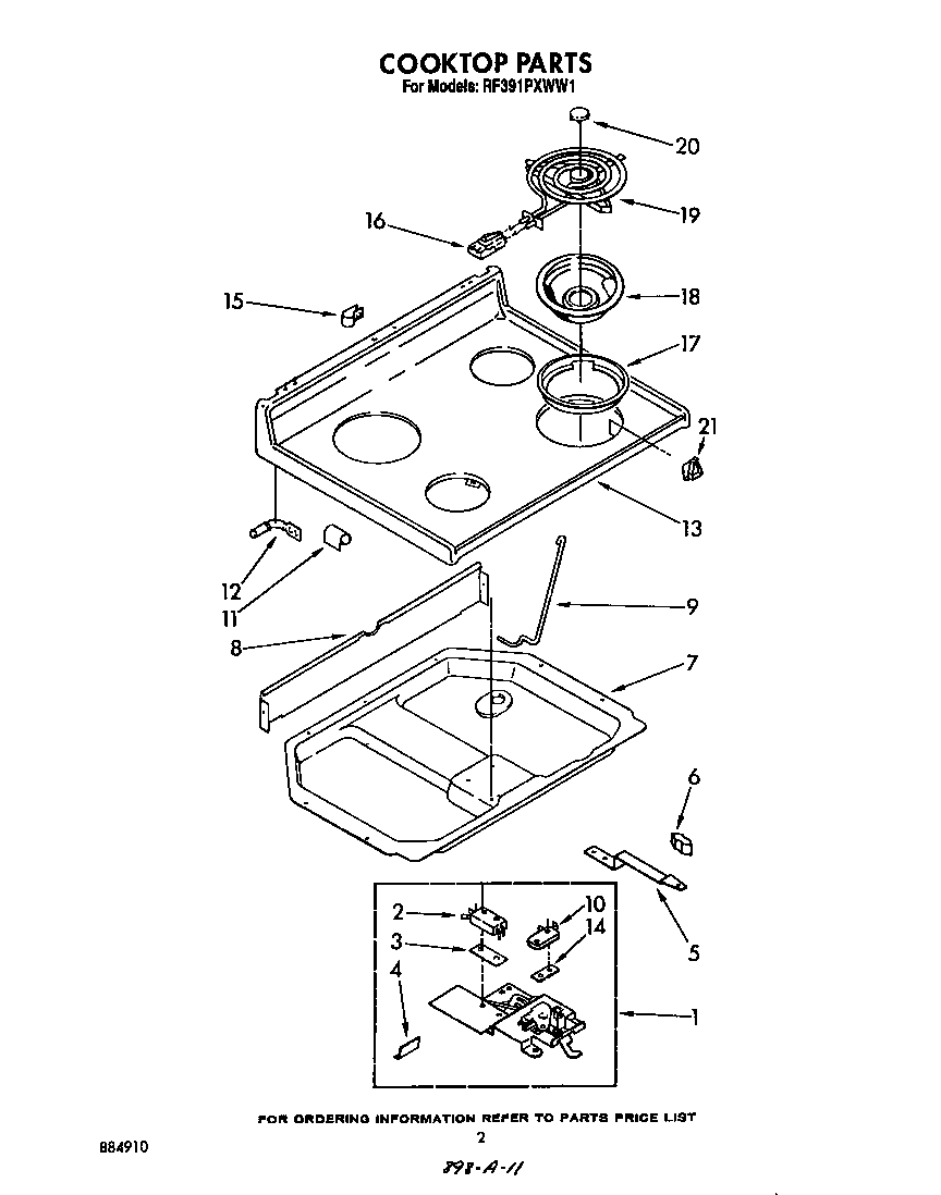 Whirlpool RF391PXWW1 cook top diagram