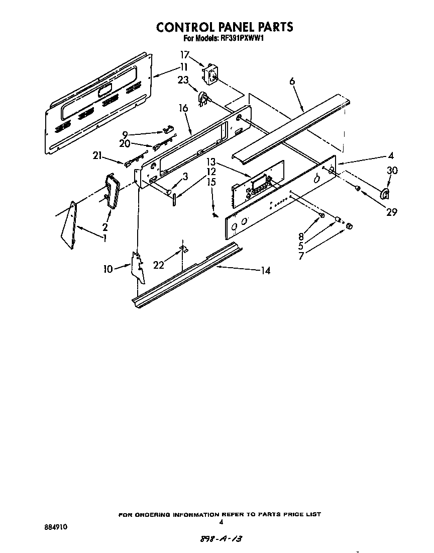 Whirlpool RF391PXWW1 control panel diagram