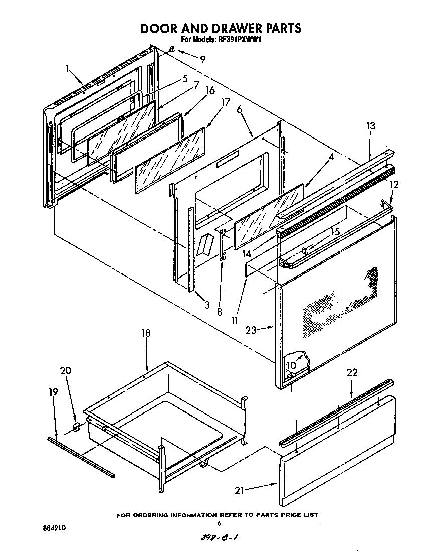 Whirlpool RF391PXWW1 door and drawer diagram