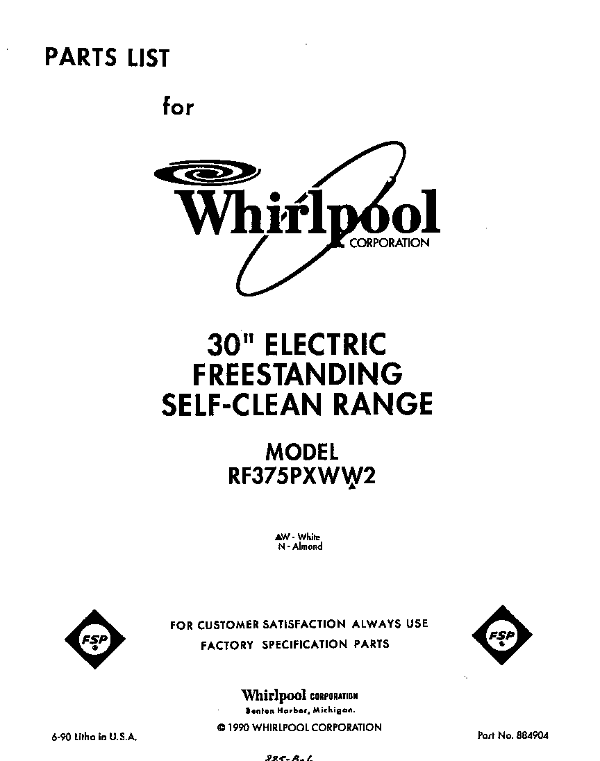 Whirlpool RF375PXWW2 front cover diagram