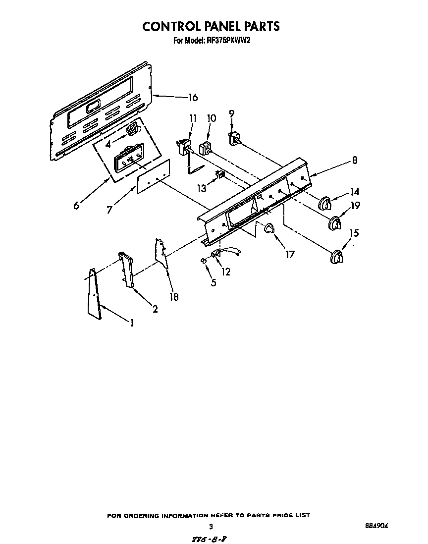 Whirlpool RF375PXWW2 control panel diagram