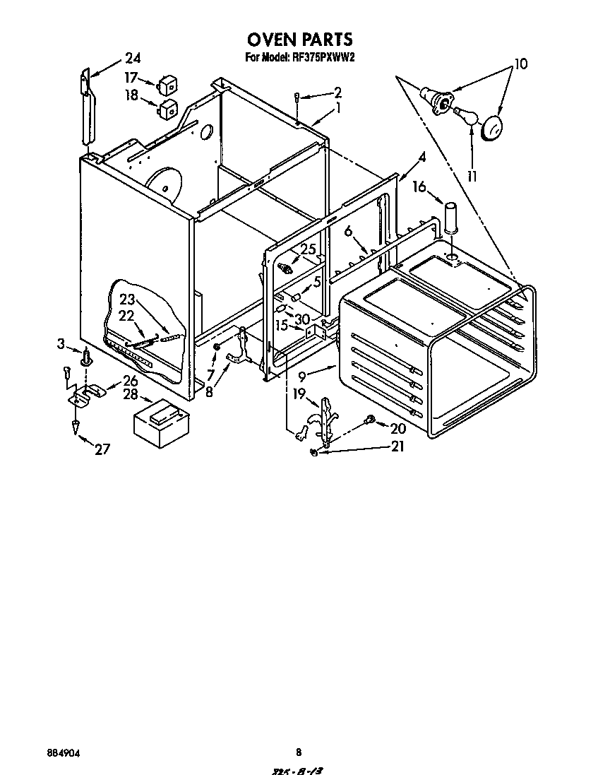 Whirlpool RF375PXWW2 oven diagram