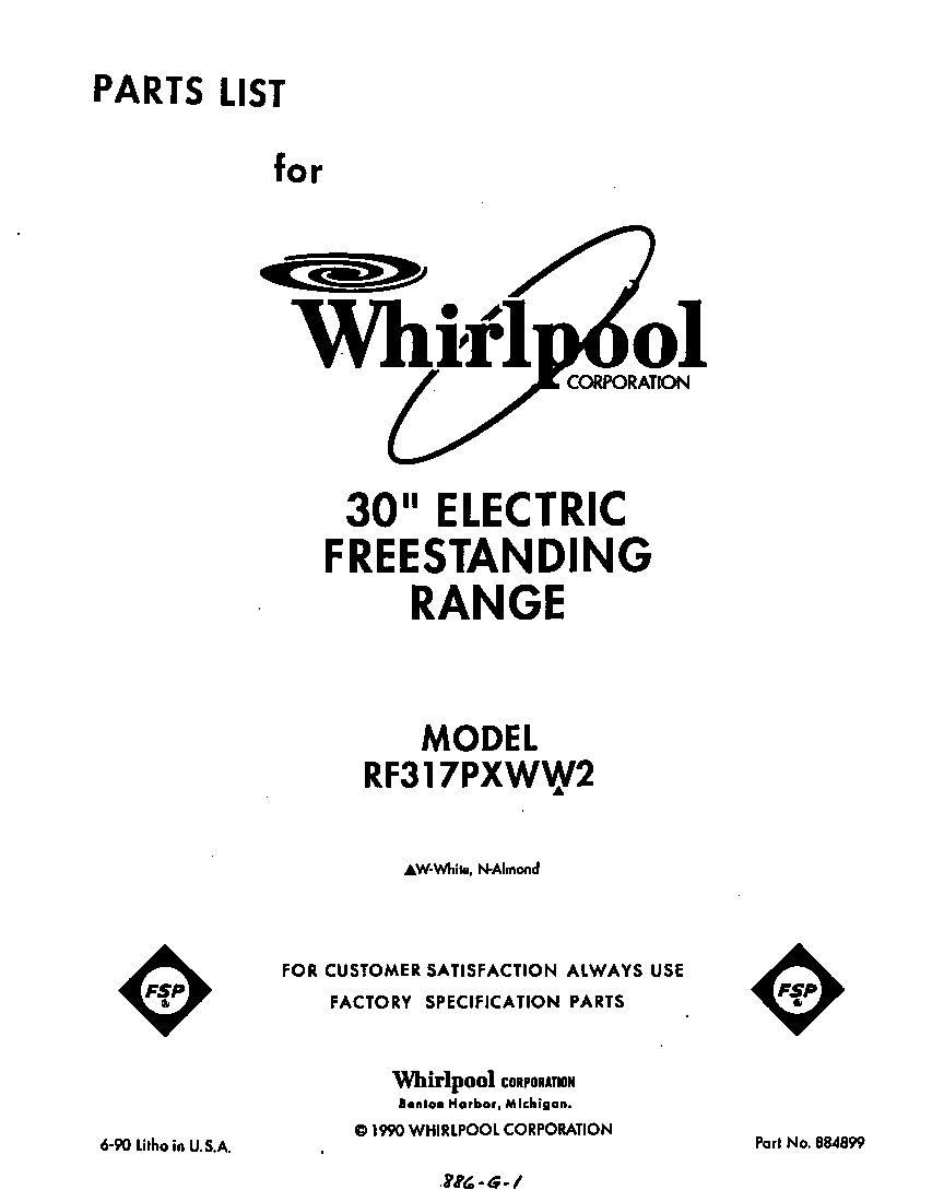 Whirlpool RF317PXWW2 front cover diagram