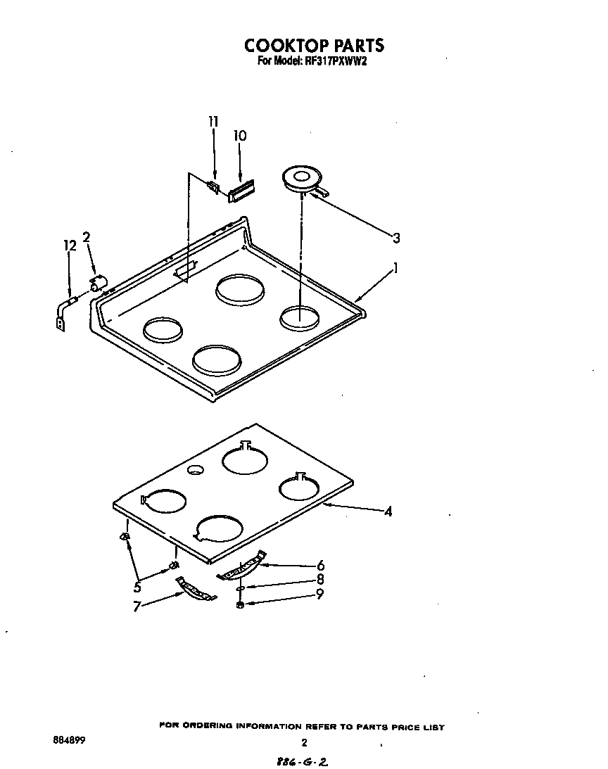 Whirlpool RF317PXWW2 cooktop diagram
