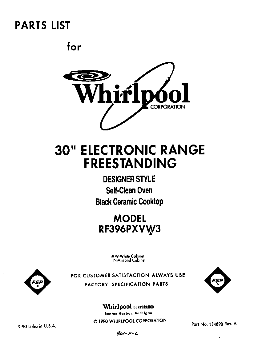 Whirlpool RF396PXVW3 front cover diagram