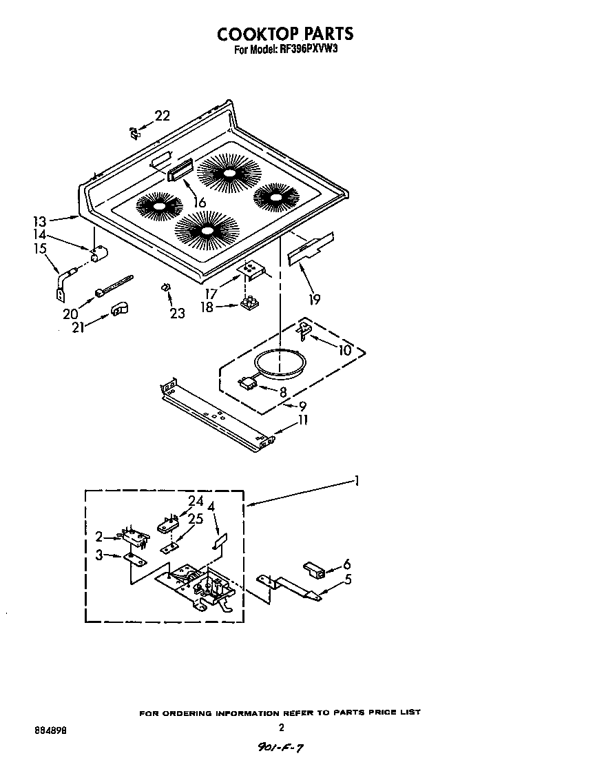 Whirlpool RF396PXVW3 cook top diagram