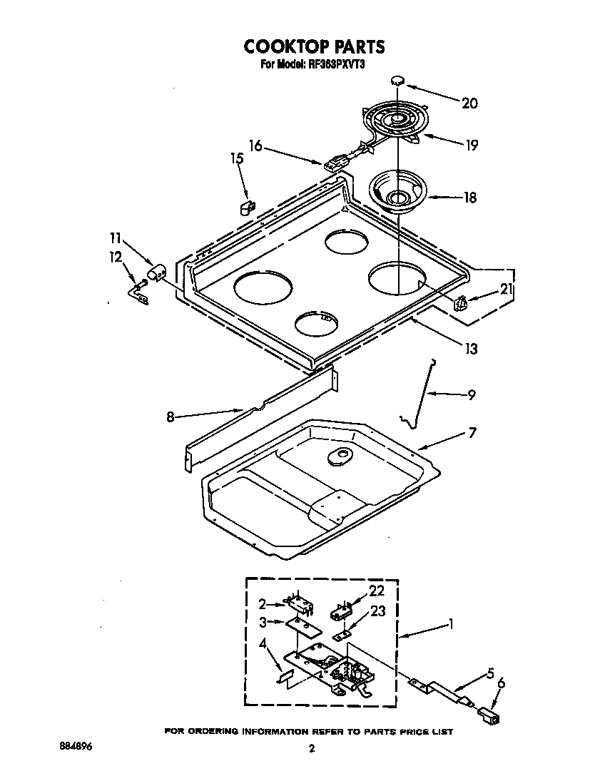 Whirlpool RF363PXVT3 cooktop diagram