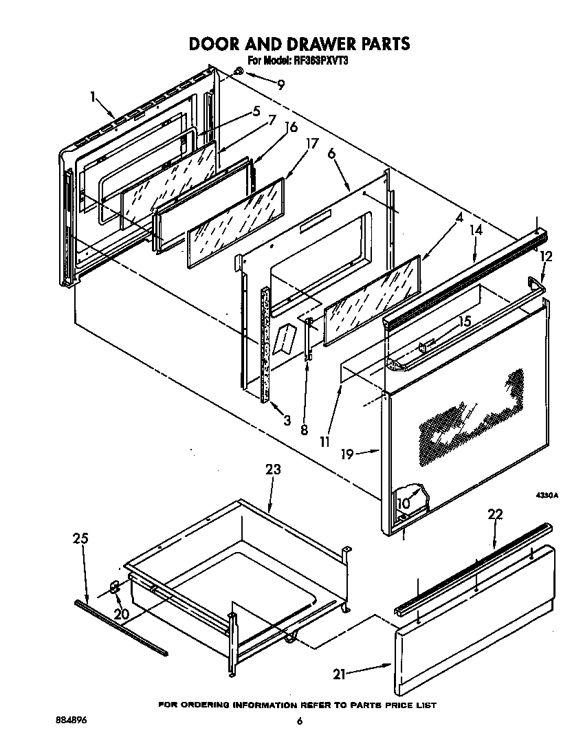 Whirlpool RF363PXVT3 door and drawer diagram