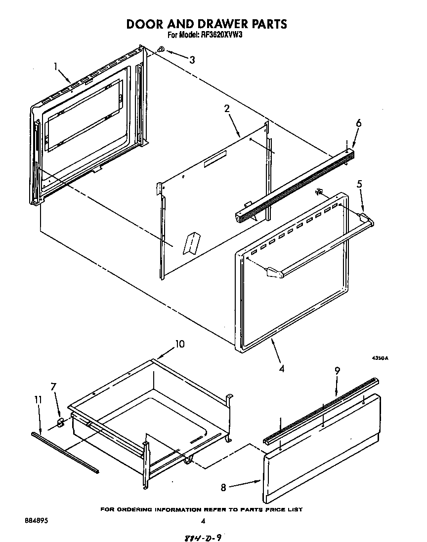 Whirlpool RF3620XVW3 door and drawer diagram