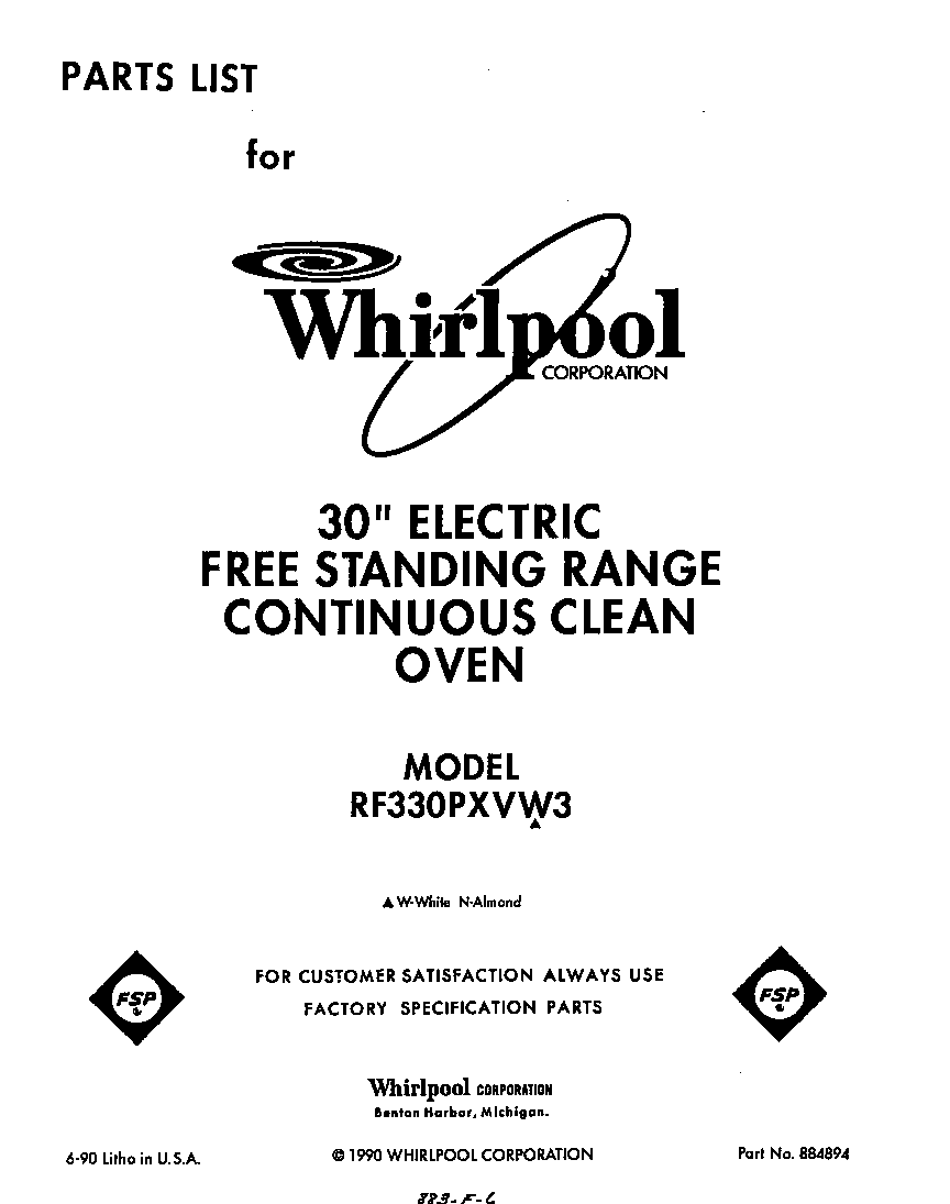 Whirlpool RF330PXVW3 front cover diagram